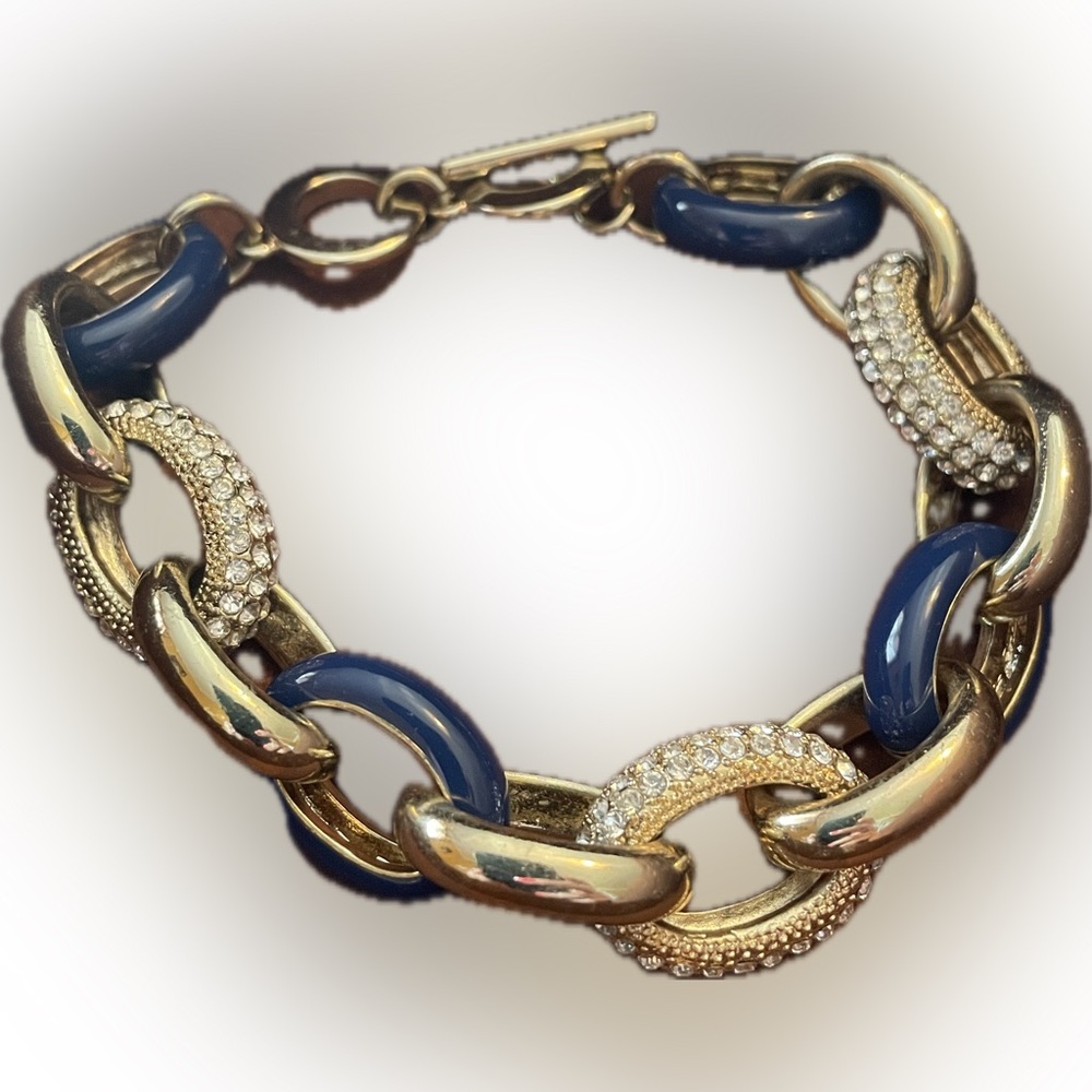Elegant Gold and Blue Costume Chain Bracelet
